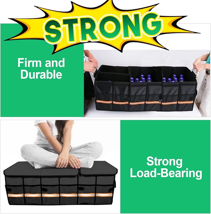 Trunk Organizer Cargo Organizer Trunk Storage Waterproof Collapsible Durable Multi Compartments-((Oversize,Black) - Image 2