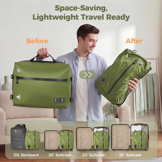 Travel Vacuum Bags with Built-in Pump, Green | Reusable Vacuum Seal Bags for Clothing,Luggage,Packing Compression Storage Bags for Carry-On,Suitcase&Backpack - Image 4