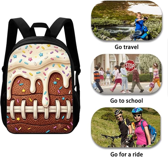 Soccer Drip Ice Cream Print Kids Backpask Set, Durable Lightweight School Bag Set with Lunch Bag and Pencil Case, Knapsack Set Suitable for School, Picnic or Travel, Brown - Image 3