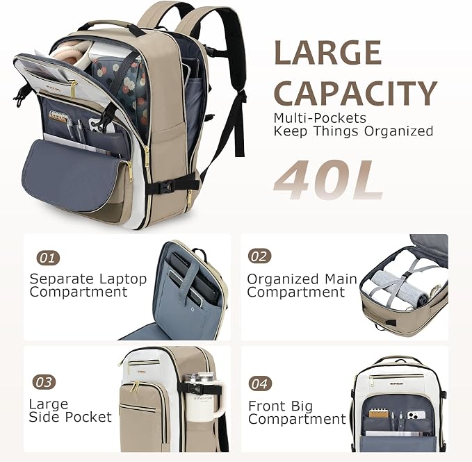 EMPSIGN 40L Travel Backpack for Women & Men | Airline Approved Carry On, TSA Personal Item Bag, Waterproof, Overnight Weekender Essentials, Fits 17" Laptop - Image 2