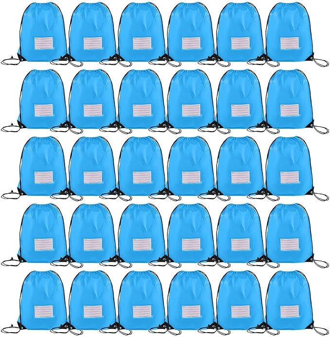 CODOBON 30 Pack Drawstring Bags,Bulk Draw String Backpack, DIY Gym Sports Cinch Bag Sackpack for Women Men, Sky Blue by CODOBON