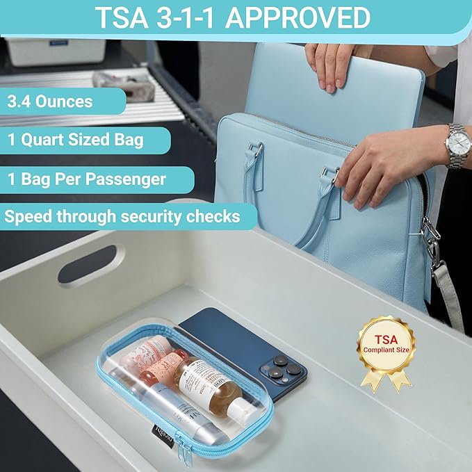 6 Pack Blue Clear Hard Shell Beauty Organizer (2M+4S), 1.2mm Heavy Duty Crush-Proof Cosmetic Case, Reinforced YKK Zippers, Stadium Approved Security Bag for Skincare & Electronics, Multi-Size Set - Image 7