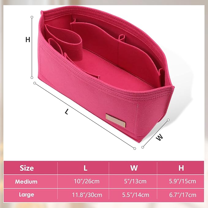 Purse Organizer Insert with Base Shaper Compatible with Neverfull PM Speedy 30 and More, Bag Organizer for Luxury Tote Handbags, Rose/M - Image 2