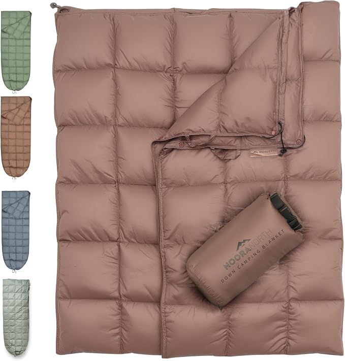 Down Camping Blanket with Footbox – Lightweight, Packable, Water Resistant Backpacking Quilt & Warm Puffy Compact Outdoor Throw – 52x77 with Stuff Sack for Stadium, Hiking & Travel by NooraNorth