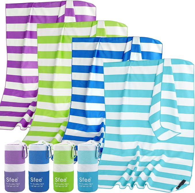 Sfee 4 Pack(8Pcs) Microfiber Travel Towel, Beach Towel Quick Dry Towel Camping Towel Super Absorbent Compact Lightweight Sports Towel Gym Towel Set for Beach, Gym, Hiking, Pool, Backpacking, Yoga by Sfee