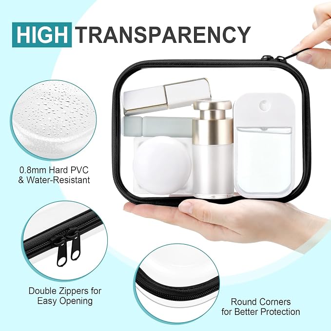 Sanwuta 6 Pcs Clear Hard Zipper Case Plastic Zipper Pouches Transparent Makeup Bag Pencil Case Pouches Toiletry Diaper Bag for Travel Toy Storage Organizer Bins (Black,7.09 x 5.12 x 2 Inch) - Image 3