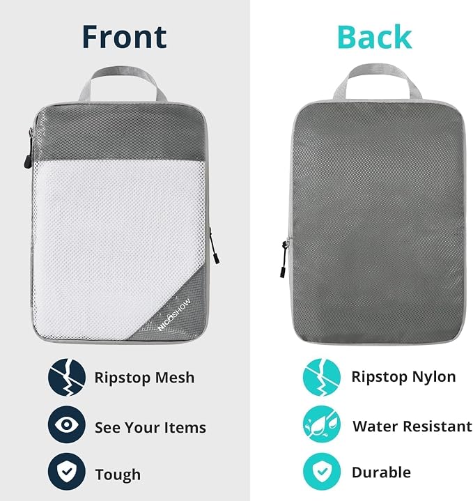NICOSHOW 7 Set Compression Packing Cubes for Travel - Compressible, Lightweight, and Space-Saving Packing Cubes, Travel Essentials for Women, Grey - Image 5