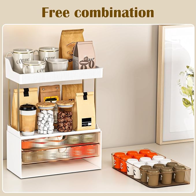 caktraie Bathroom Organizers and Storage - 3 Drawers 2 Tier Makeup Organizer, Cosmetic Storage Drawer for Dresser Countertop and Bathroom Vanity for Large Skincare, Perfume, Amber - Image 2