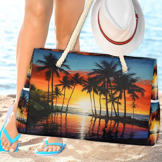Large Beach Bag with Zipper Beach Bags for Women Water Resistant Swim Pool Bag - Image 2