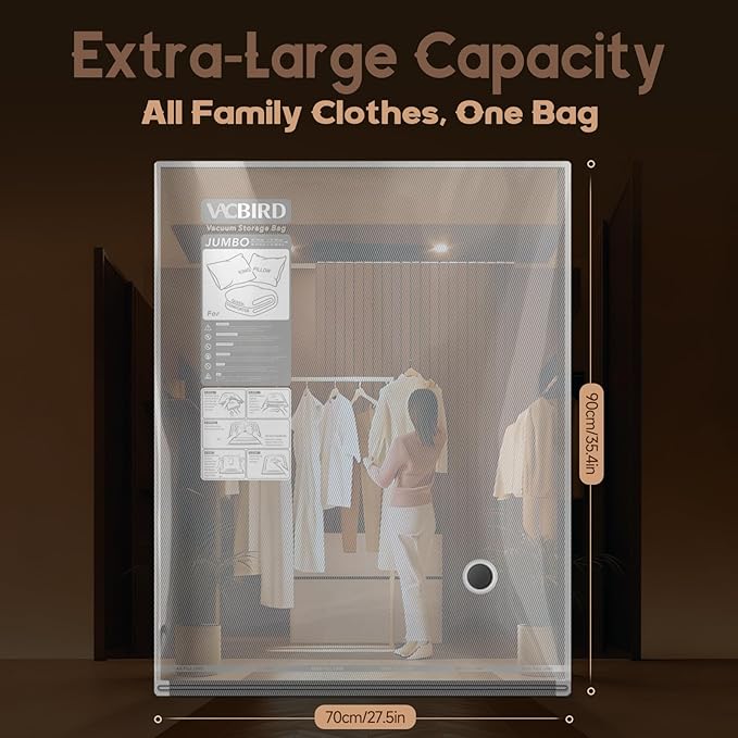 Vacbird 15 Jumbo Size Vacuum Bags for Clothes Storage,Space Saver for Luggage Packing and Moving,Vacuum Sealed Bags for Clothing, Bedding, Blankets and Comforters - Image 3