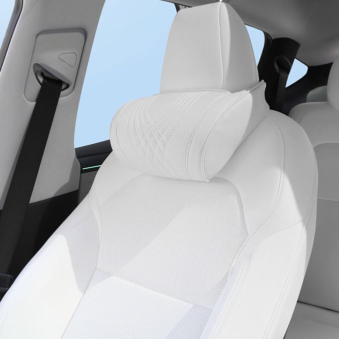 Car Headrest Memory Foam Neck Pillow for Driving White, 1 Pack | Soft Comfortable Leather Seat Head Rest Pillow Headrest Travel Neck Support Cushion for Most Cars SUV Home Office Chair - Image 9