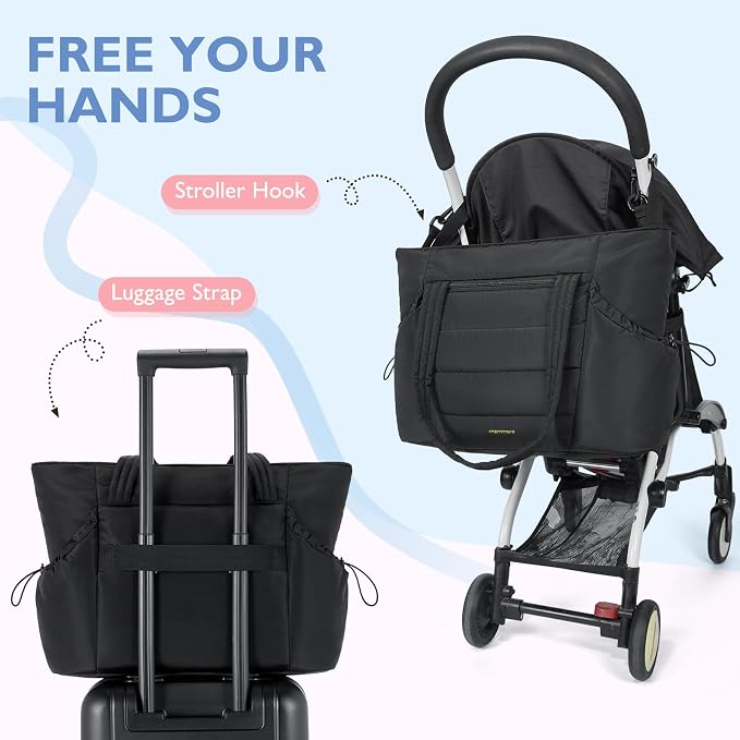 mommore Diaper Bag Tote with Stroller Organizer Puffer Bag Large Capacity Baby Bag with Changing Pad for Travel, Hospital - Image 7