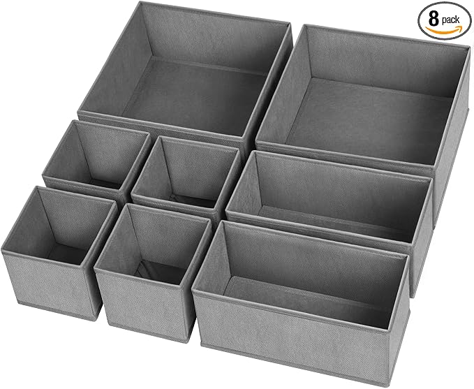 Criusia Drawer Organizer Clothes, 8 Pack Underwear Organizer, Foldable Closet Organizers and Storage Dresser Dividers for Clothes, Socks, Scarves, Ties (Gray) by Criusia