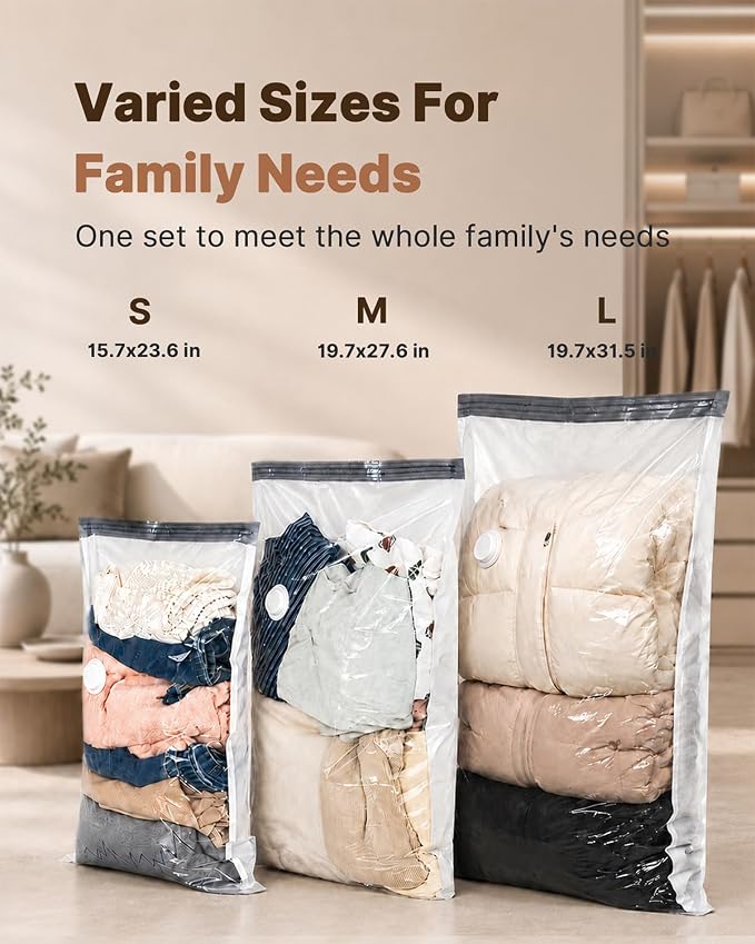 Vacbird Vacuum Storage Bags for Clothing Travel, 10 Pack Vacuum Bags with Rechargeable Cordless Air Pump(2 Large+4 Medium+4 Small), Compression Packing for Clothes Blanket Suitcase Luggage - Image 3