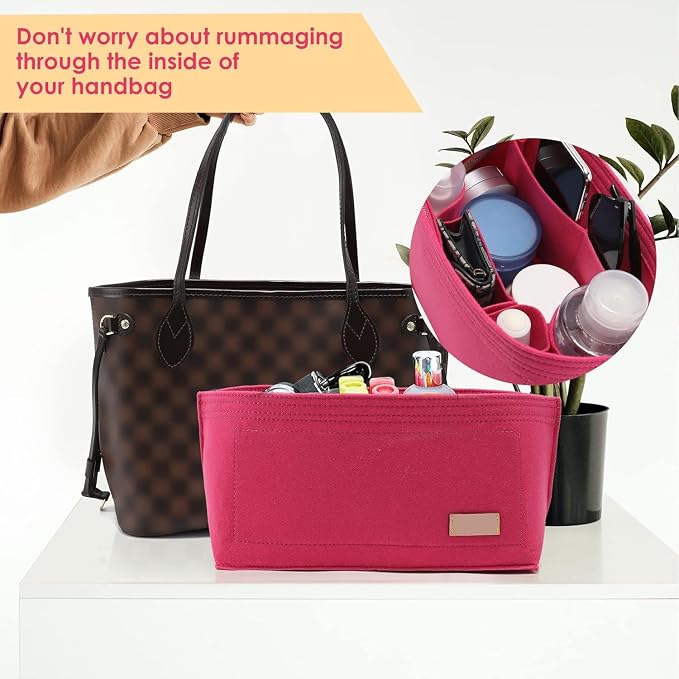Premium Felt Purse Organizer Insert Compatible with Neverfull GM and More, Felt Bag Organizer Liner with Base Shaper for Tote Handbags,Rose/XL - Image 5