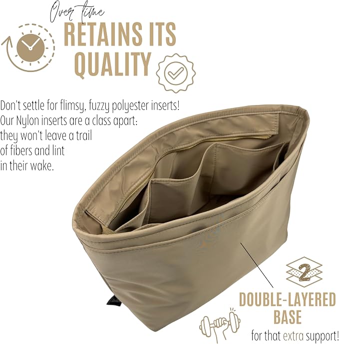 Divitize Luxe Waterproof Nylon Organizer compatible with Ophidia S/M/L Tote Bag Insert — with Gold Zip Perfect Fit, +24 Colors, Premium Quality, Extra Storage (Cognac, For Small Ophidia) - Image 6