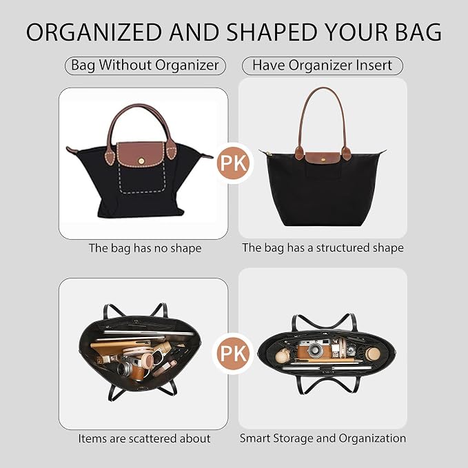 Laptop Sleeve Bag Organizer for Longchamp Le Pliage Large, White | Soft Nylon Purse Insert, 5 Pockets, 13"Laptop Sleeve, Elastic Cup Holder, YKK Zipper Pocket, Keeps Tote Handbag Neat Shape - Image 4