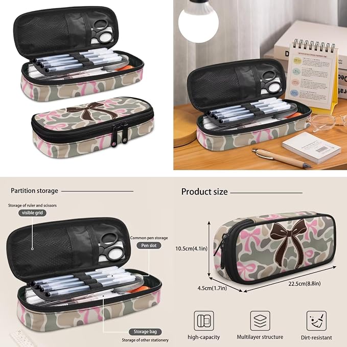 Green Camo Bow Kids 4 Piece School Backpack Set, 17 Inch Lightweight Backpack with Lunch Bag, Pencil Case and Water Bottle Holder for Elementary Middle School - Image 6