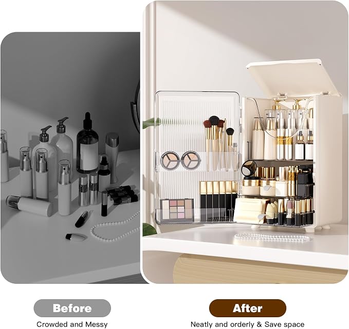 Makeup Organizer for Vanity,Perfume Organizer Display Case,Large Plastic Drawer Storage,White Multi-Function Brush Organizers Storage for Bathroom Countertop (White) - Image 3