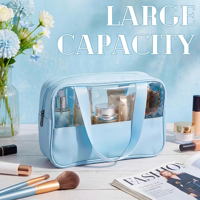 Buryeah Translucent Make up Bag Toiletry Organizer for Women Men Waterproof Portable Cosmetic Travel Bag with Hanging Handles Travel Storage Carry Pouch Gifts for Bridesmaid (9 Pcs,Blue) - Image 3
