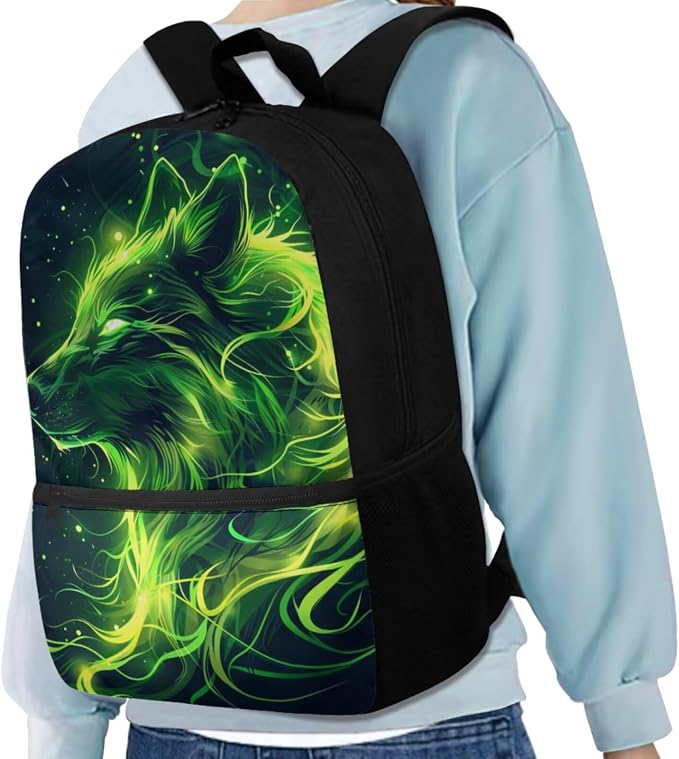 Galaxy Wolf Backpack for Girls Boys Backpack with Lunch Box Water Bottle Carrier and Pencil Pouch 4PCS Set Bookbag with Front Pocket for School 17 inch Large Capacity School Bag for Kids - Image 2
