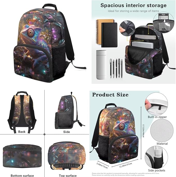 The Magic Chameleon 4PCS Backpack for Boys 17 inch Kids Preschool Elementary School with Lunch Box Large Capacity Pencil Case Portable Water Bottle Sleeve Soft and Comfortable - Image 7