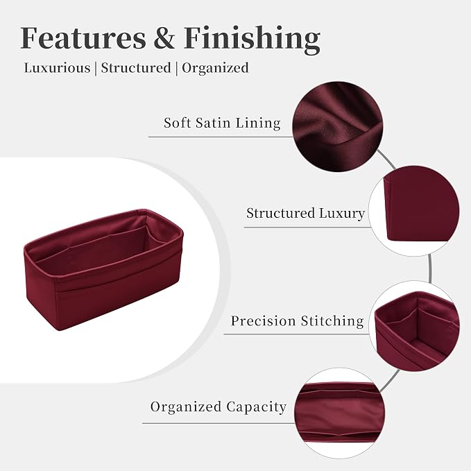 Satin Purse Organizer for Birkin 30 Retourne, Rouge H | Custom Fit, Multiple Pockets, Lightweight Purse Essentials, Ideal for Travel, Shopping, and Daily Use - Image 5