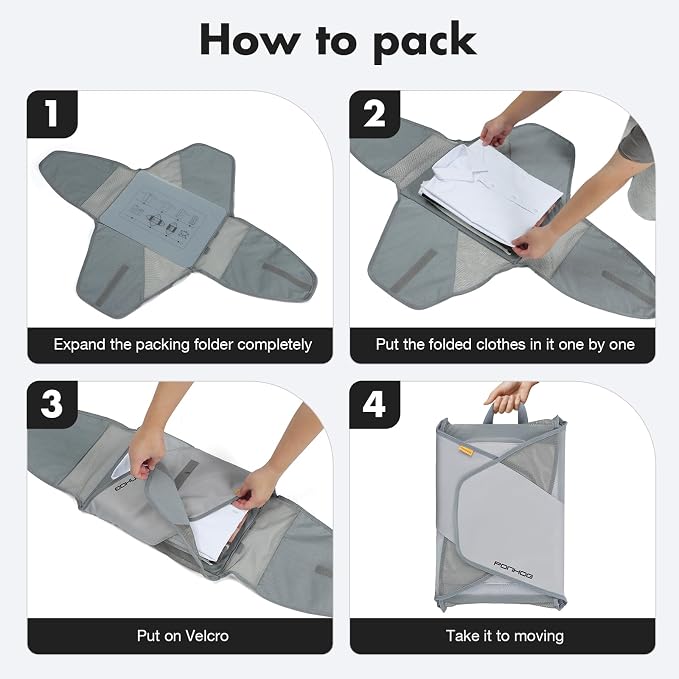 Ponhog Grment Folder for Travel 2-Pcs Grey | Original Garment Packing Folder, Foldable Clothes Shirt Bags with Wrinkle-Free Folding Board and Compression Wings - Image 6