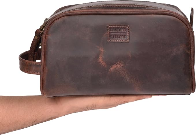 LEATHER VILLAGE Genuine Leather Toiletry Travel Bag With Waterproof Lining - Mulberry Brown | King-Size Handcrafted Vintage Dopp Kit Bag, Shaving & Bathroom Organizer, Gift for Men & Women - Image 6