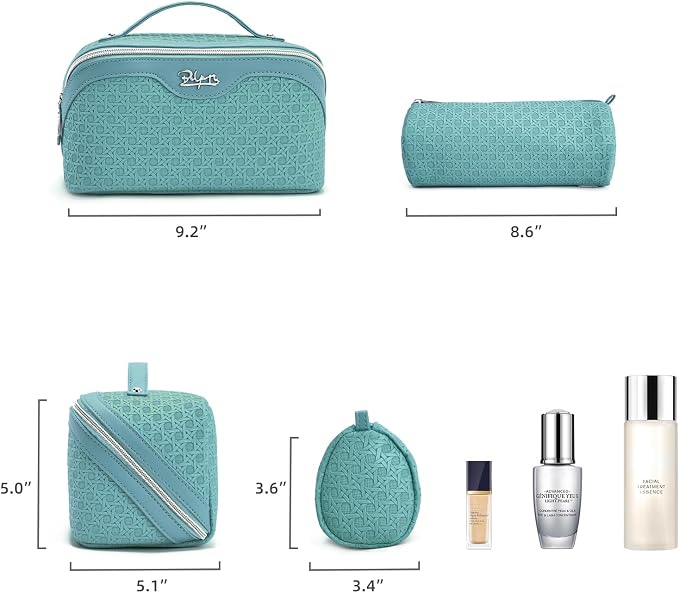 BOYATU Travel Makeup Bag Cosmetic Bags for Women: Large Capacity 3 Pcs Set Make up Bag with Compartments - Waterproof Vegan Leather Toiletry Organizer Bags with Handle (M-75Blue) - Image 6