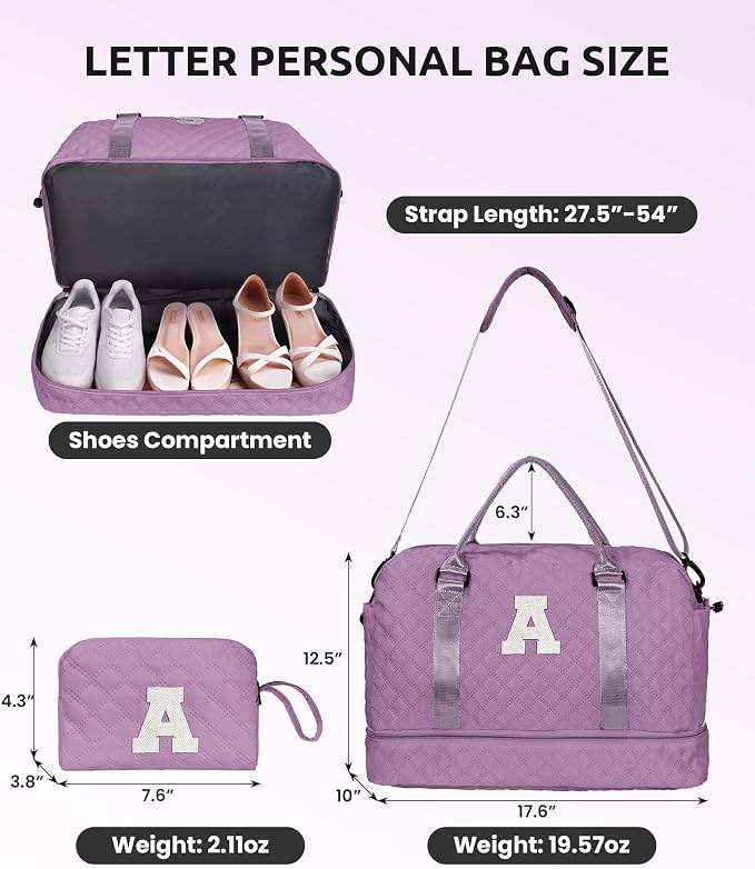 Personalized Weekender Travel Bag for Women - Monogrammed Overnight Bag with Makeup Case - Ideal Daughter, Friend, Mom, or Sister Gift (Initial P) - Image 3