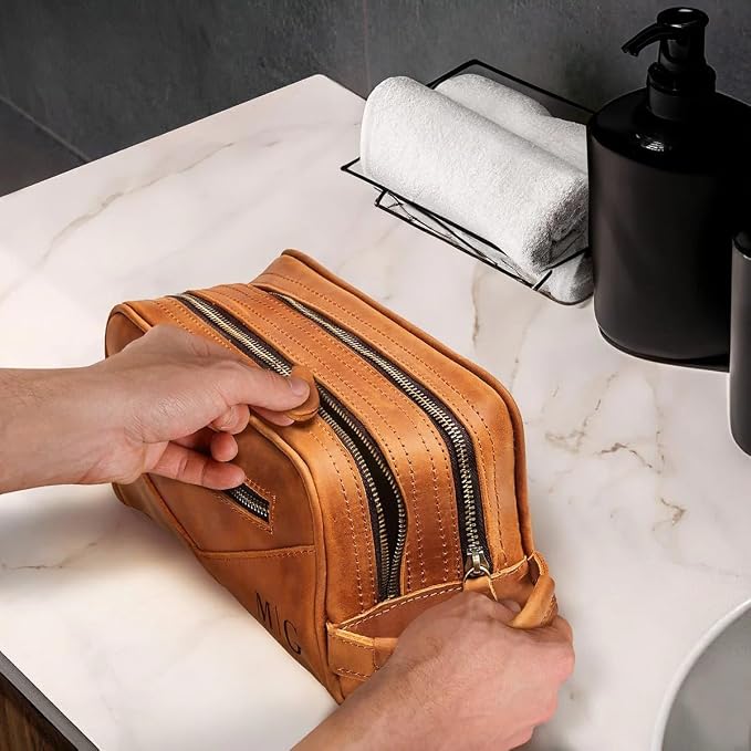 HomeWetBar Personalized Leather Toiletry Bag for Men, With with Waterproof Compartments, Custom Shaving, Travel Dopp Kit, Grandpa, Dad, Husband, Father, Him, Boyfriend - Image 6