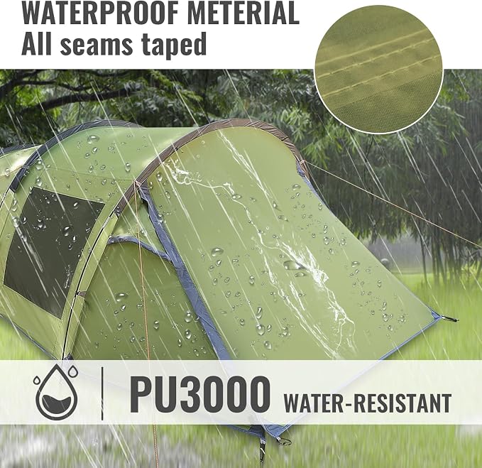 Camping Tents 2-4 Person, Double Layers Waterproof Backpacking Tents with Porch Quick Easy Set Up 2 Doors 4 Seasons Tents with Portable Carry Bag for Beach Picnic Hiking Travel Sports Outdoor - Image 2