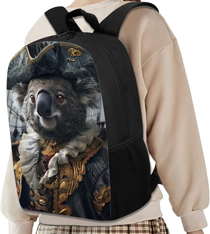 17 Inch Animal Print School Backpack And Lunch Box Set for Kids Lightweight Funny Pirate Koala Backpack for Boys Girls Sturdy School Bag with Insulated Lunchbox Pencil Case Student Bookbag - Image 2