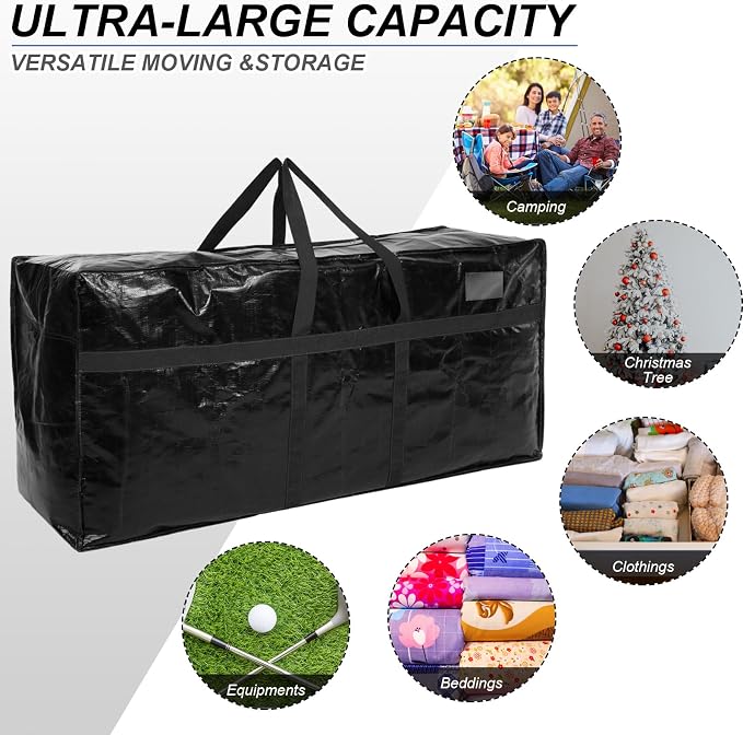 Windyun 6 Pack 98 Gallon Extra Large Moving Bags XXL Heavy Duty Storage Bag with Strong Zipper Handle Jumbo Big Tote Box Foldable for College Dorm Travel Clothes Duffle Blanket Pillow(Black) - Image 4