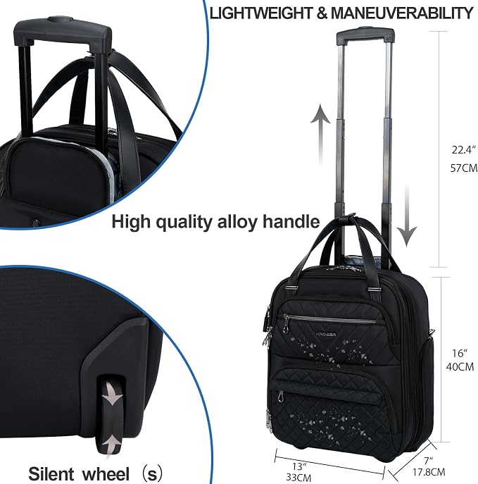 KROSER Carry On Underseat Multi-functional, 16-inch Underseater Lightweight Overnight Suitcase for Men Women, Black - Image 3
