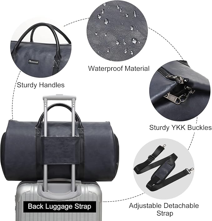 Garment Bags for Travel, 45L Carry-On Convertible Duffle with Strap | 2-in-1 hanging suit bag converts to duffel, shoe compartment, waterproof PU leather, wrinkle-free, detachable strap - Image 3