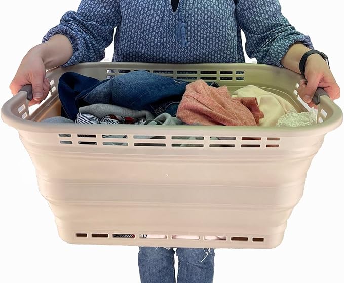 SAMMART 42L (11 gallons) Collapsible Plastic Laundry Basket - Portable Pop Up Storage Container/Organizer - Portable Hamper - Space Saving Easy Storage (Apricot/Brown (Set of 2)) - Image 8