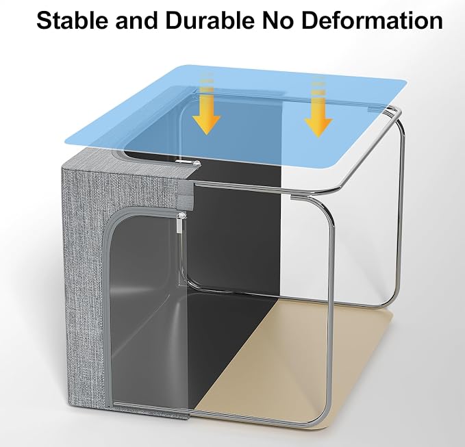 GoMaihe Clothes Storage Bins with Metal Frame, 4-Pack Closet Storage Bins with Lid & Clear Window, Sweater Boxes Organizer for Closet, Clothing Storage, Cationic Fabric 40L - Image 2