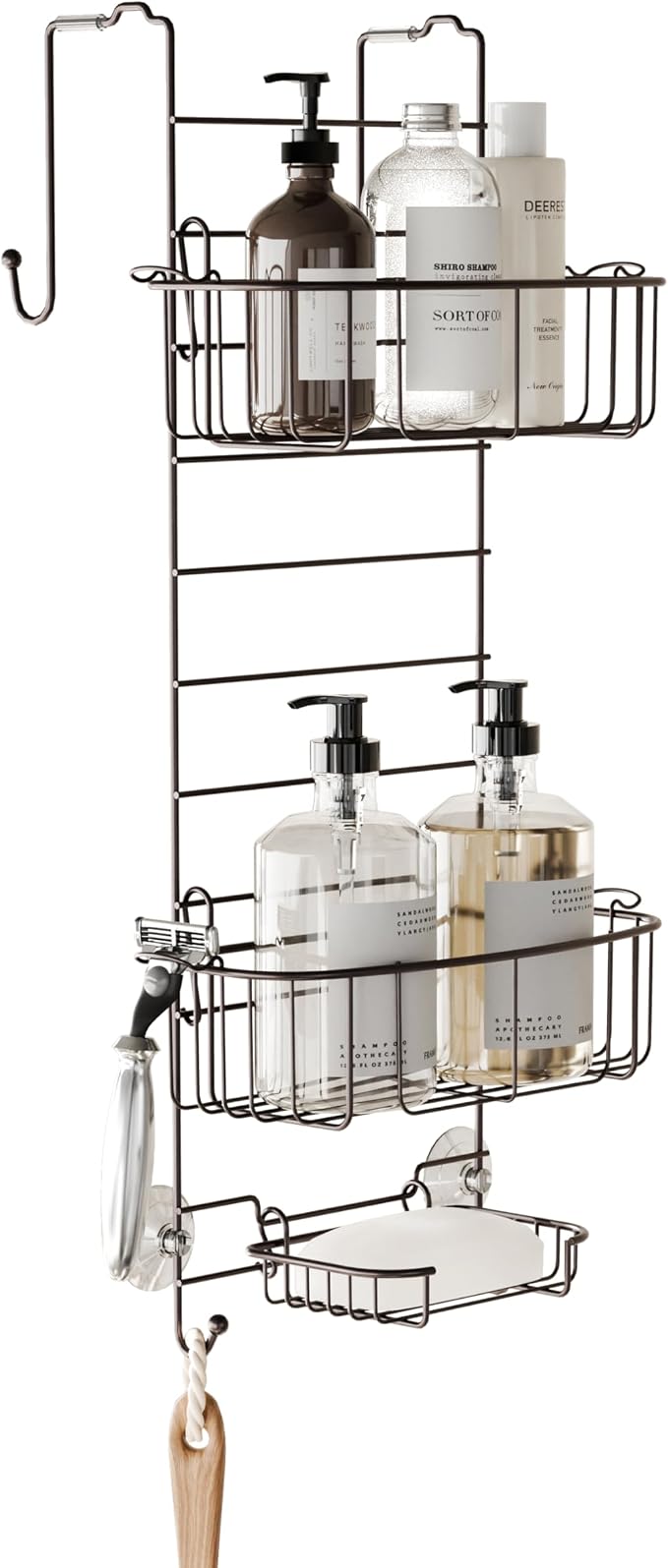 Zenna Home Shower Caddy Hanging Over the Shower Door Organizer, Stainless Steel Rack with 2 Shelves and Built in Hooks, Bathroom Organizer Shelf for Inside Shower, Heritage Bronze by ZennaHome
