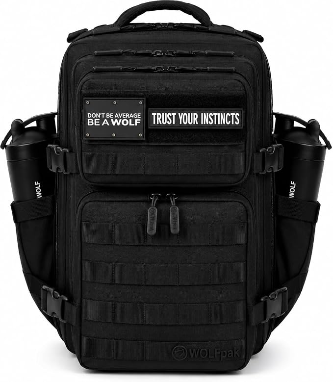 WOLFpak 35L Tactical Gym Backpack (Alpha Black) Durable 1000D Waterproof Oxford Material with MOLLE Webbing, Laptop Pocket & Dual Cup Holders, Durable Fitness/Travel/Military Daypack by WOLFpak