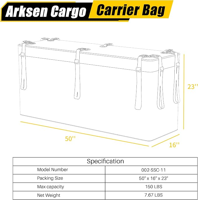 ARKSEN Hitch Cargo Carrier Bag for 19" x 53" Baskets Waterproof 10.75 Cubic Feet Large Capacity Luggage Storage (50" L x 16" W x 23" H) for Car Truck SUV RV or Trailer - Image 7