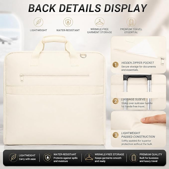Travel Garment Bag for women,Lightweight Puffy Carry on Garment Bag for Hanging Clothes,44.7'' Waterproof Travel Suit Bag with Shoulder Strap,2 in 1 Foldable Duffle Bag,Beige - Image 5