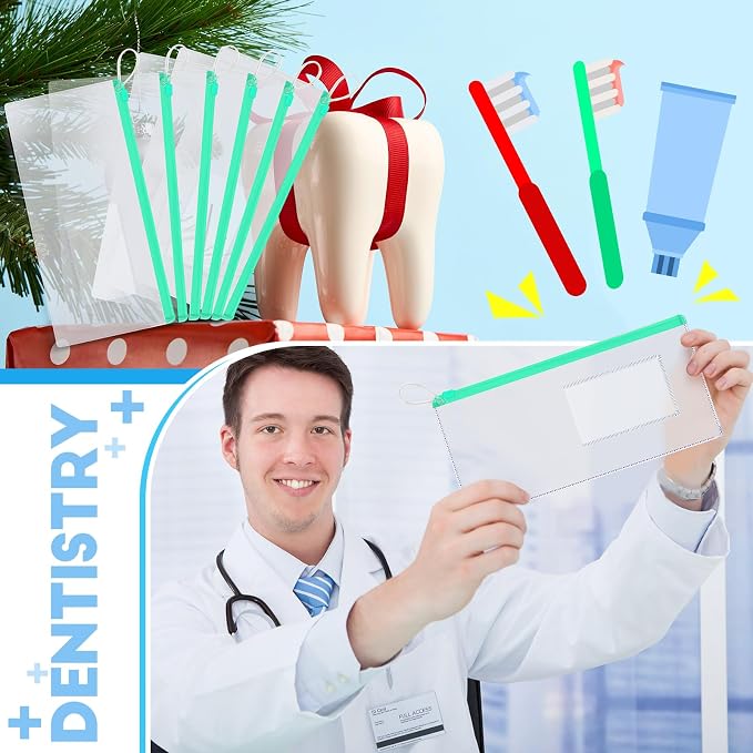 Timgle 400 Pcs Dental Zipper Pouches Dental Bags for Patients Bulk with Business Card Holder Clear Toothbrush Pouch Plastic Pencil Pouch for Students Teacher Prizes, Color Random - Image 6