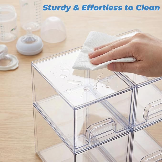 Baby Bottle Organizer, 5 Pack Stackable Storage Dust-proof Drawers, Clear Plastic Bottle Station Organizer for Countertop & Cabinet, Pacifier and Medicine Container for Nursery - Image 7