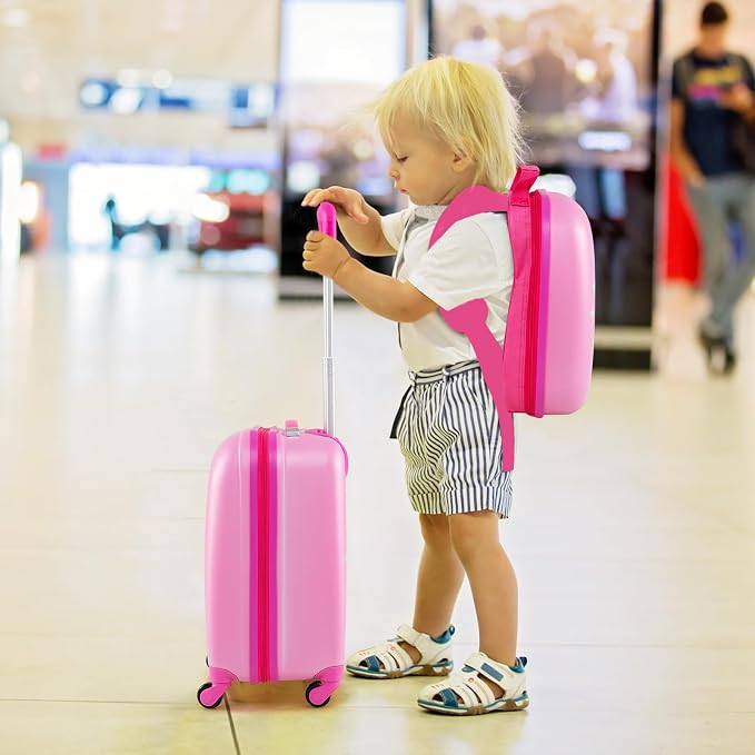 HONEY JOY Kids Luggage, 12" Toddler Backpack & 16" Travel Suitcase with Wheels, Lightweight Toddler Girls Suitcase, Durable ABS Hardshell, 2Pcs Carry On Luggage Set for Boys Girls(Rainbow) - Image 4