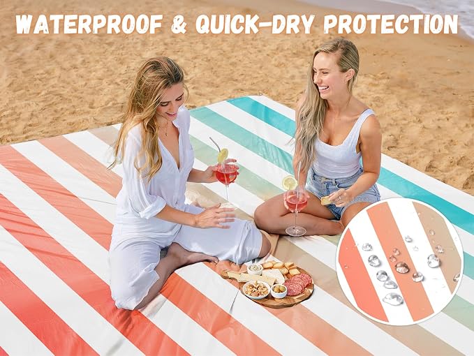 AlphaBeing Beach Blanket Waterproof Sandproof, Extra Large Beach Mat for 1–8 Adults, Oversized Picnic Blanket with 4 Stakes & Storage Bag, Essential Beach Gear for Travel - Image 3