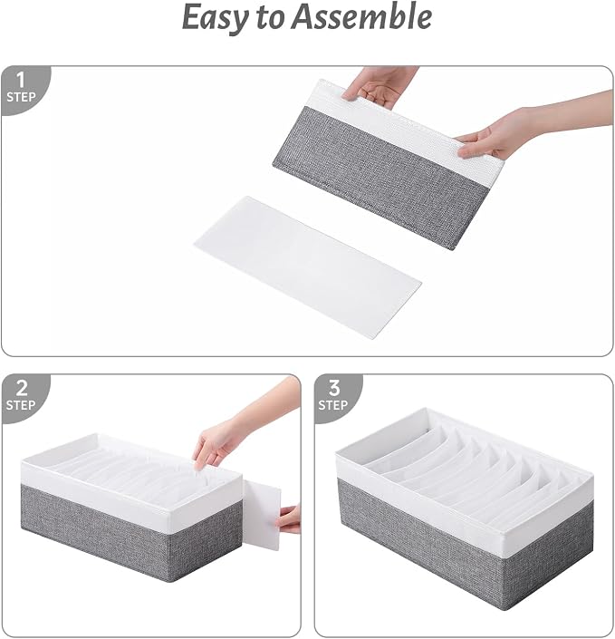 4 Packs T-shirt Drawer Organizers for Clothing,10 Grids Compartment Wardrobe Storage Box, Clothes Organizer for Folded Clothes, T-shirt, Legging-15.75''x9.06''x5.91''-GreyWhite - Image 6