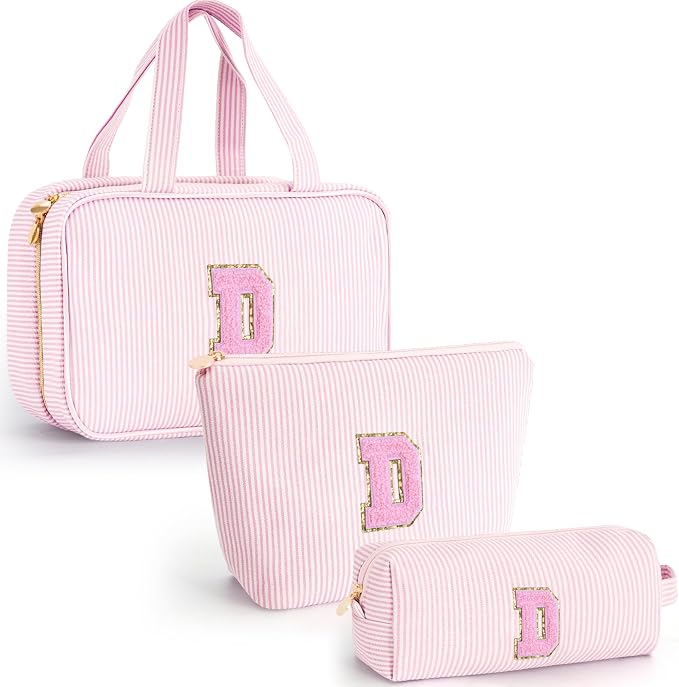 Gifts for Teen Girls Women - Travel Hanging Toiletry Bag & Makeup Bag - Personalized Initial Cosmetic Bag | Birthday Gift for Girl Trendy Stuff - Pink D by Unknown