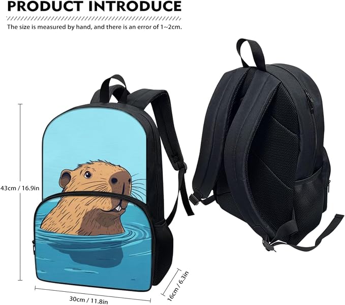 Capybara School Backpack with Lunchbox, 3-in-1, Boys Backpack 6-8 Kids Elementary School Bag Lunch Bag Cute 1st Grade Bookbag Lunch Box Set 17 Inch Large Capacity Bookbags - Image 2